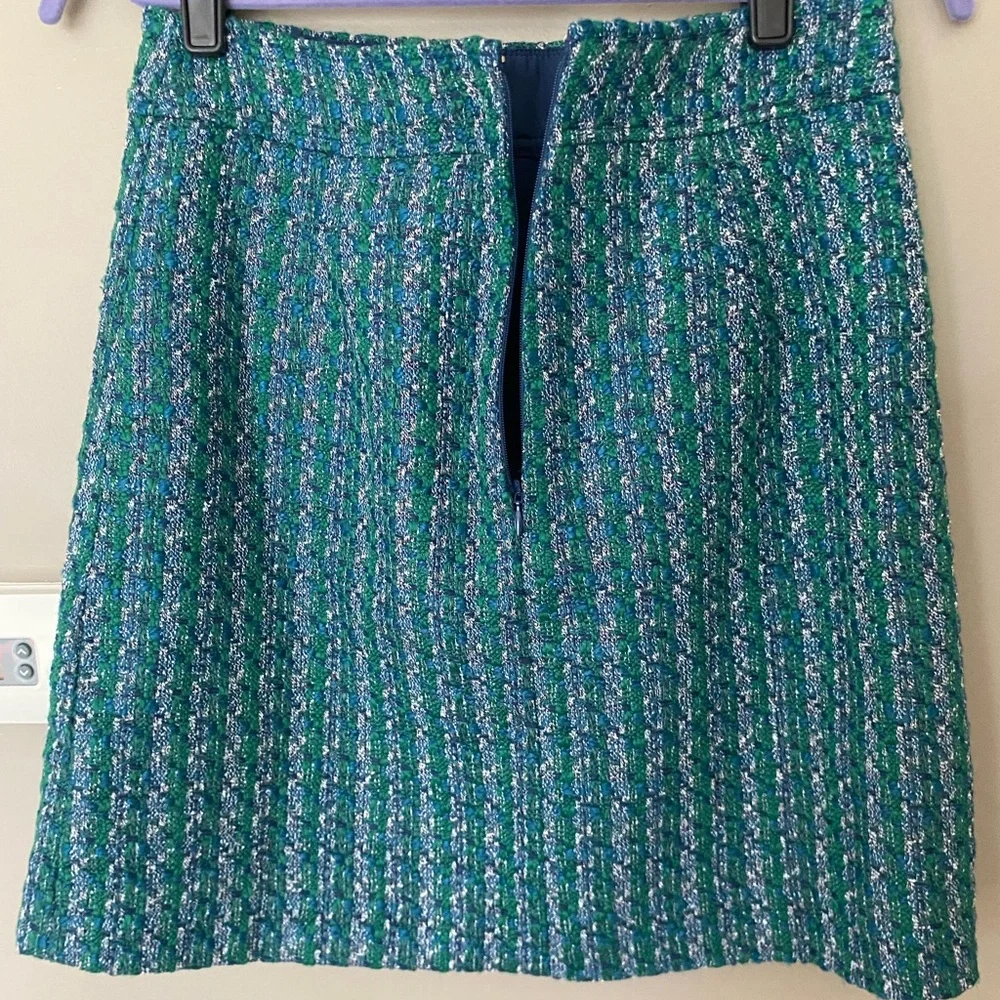 NWT J. CREW Green and Blue Tweed A-line Skirt Size 4